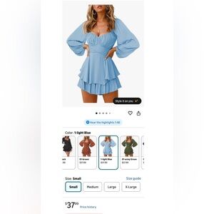 Amazon Light Blue Puff Sleeve Tiered Mini Dress